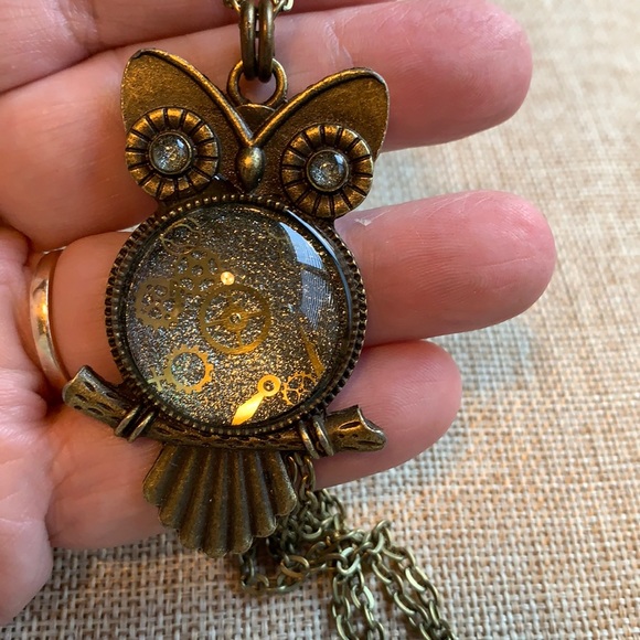 Owl Vintage Watch Gears Necklace 30” chain - Picture 2 of 7